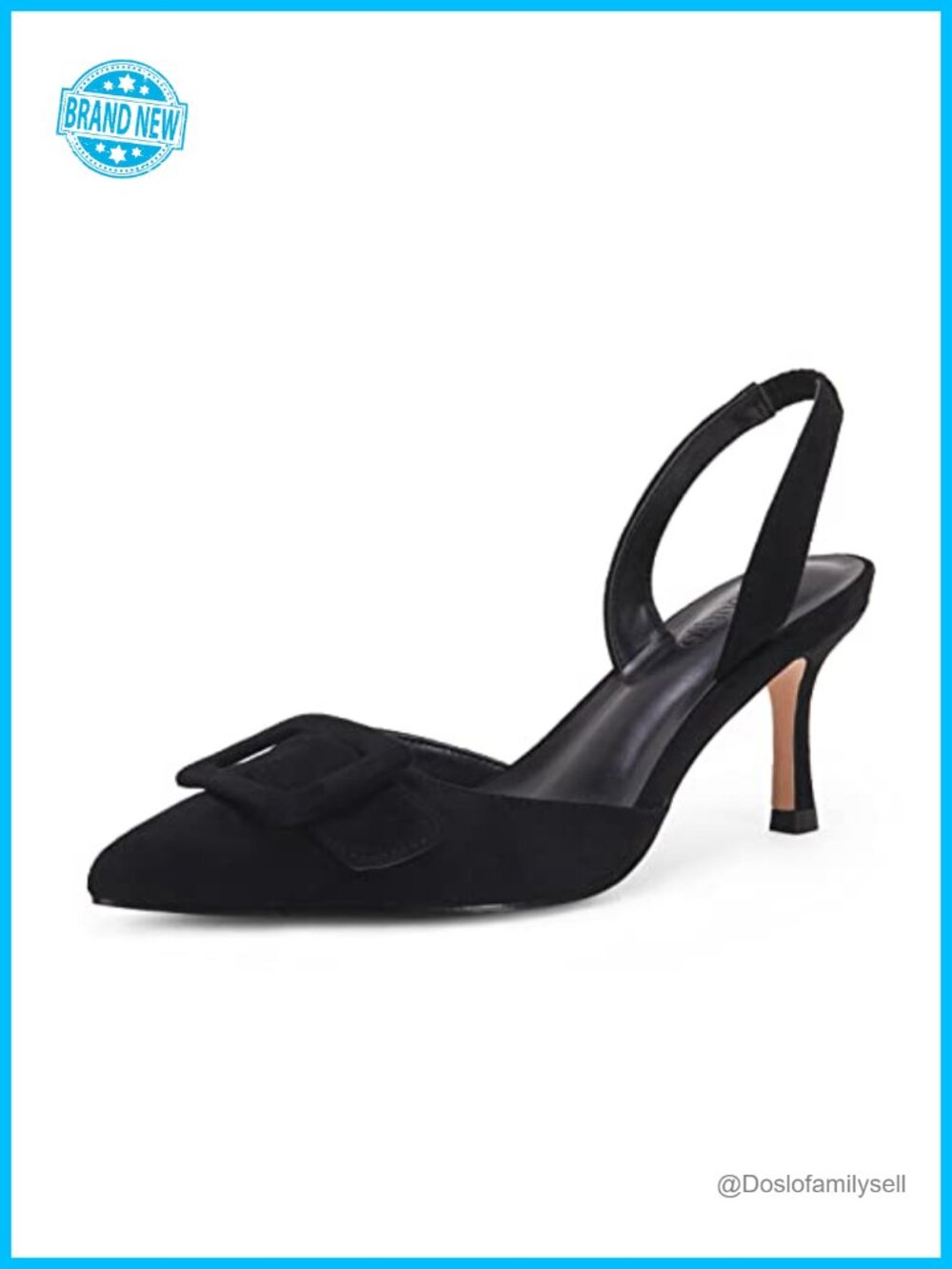 Pointed Toe Slingback Kitten Heels Faux Suede Buckle Pumps